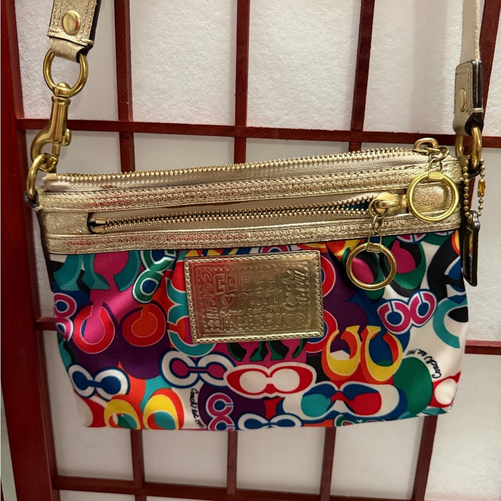 Coach Poppy Pop C Multicolor Signature Print Crossbody with Gold Trim